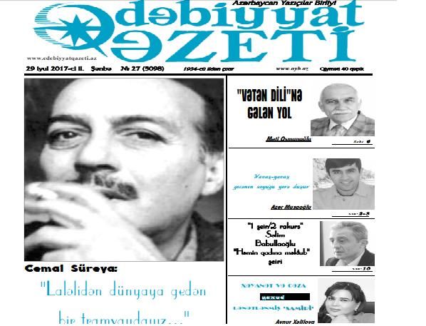 "Ədəbiyyat qəzeti"nin sabahkı buraxılışında bu mətnlər dərc olunacaq - ANONS - 29.07.2017