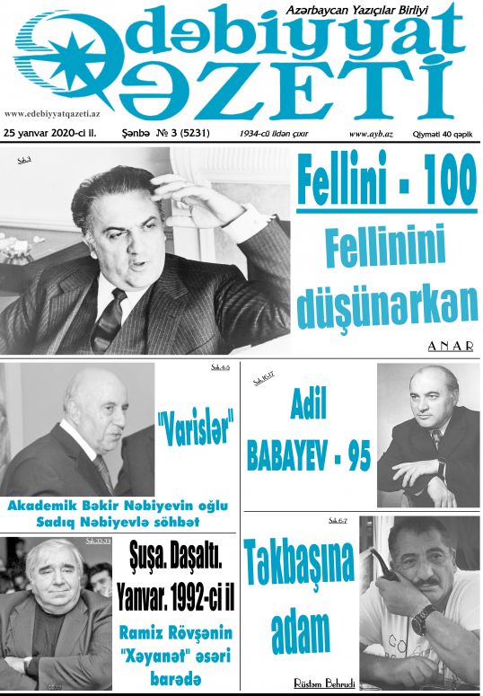 Bu şənbə "Ədəbiyyat qəzeti"ndə - ANONS 25.01.2020 Bu şənbə "Ədəbiyyat qəzeti"ndə - ANONS 25.01.2020