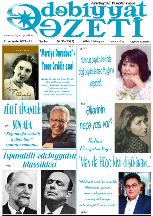 Bu şənbə "Ədəbiyyat qəzeti"ndə - Anons 11.09.2021 Bu şənbə "Ədəbiyyat qəzeti"ndə - Anons 11.09.2021