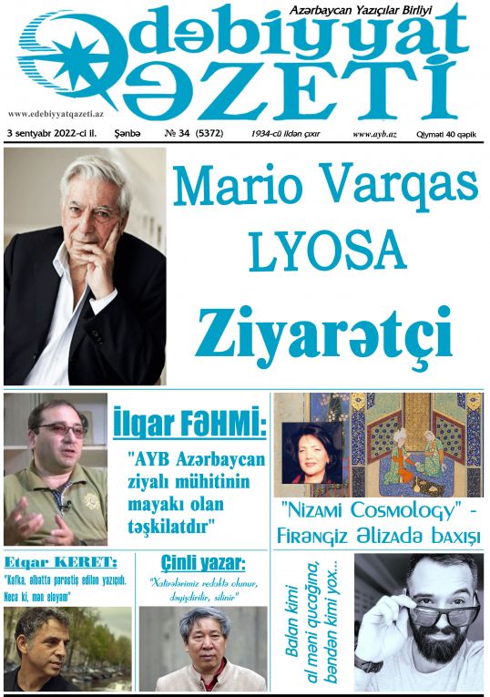 Bu şənbə "Ədəbiyyat qəzeti"ndə - Anons - 03.09.2022 Bu şənbə "Ədəbiyyat qəzeti"ndə - Anons - 03.09.2022